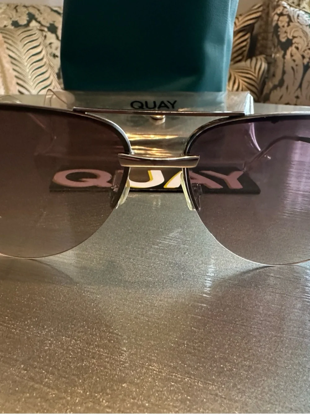 Quay Australia Men’s Brown Gradient Aviator Sunglasses with Gold Frame